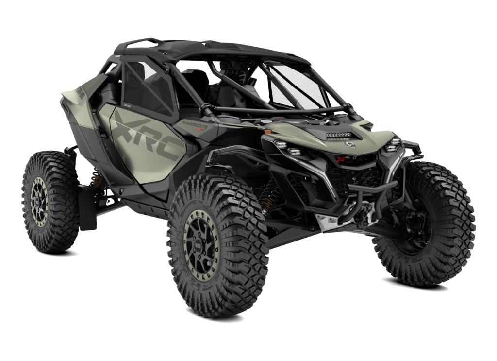 Can-Am Maverick R X rc, trois quarts avant en studio, vert Loft satin