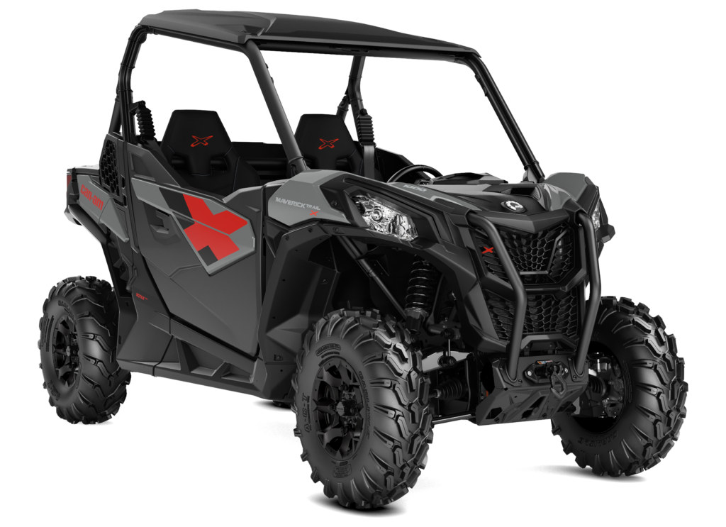 Can-Am Maverick Trail X 1000, trois quarts avant en studio, gris Granite